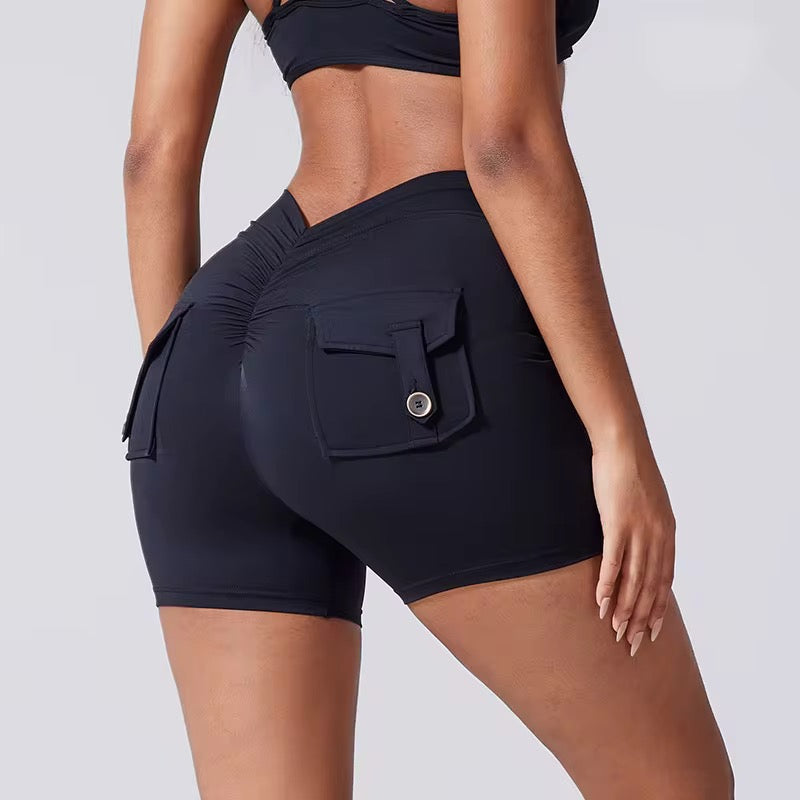 V Band Scrunch Cargo Shorts- Black Swan