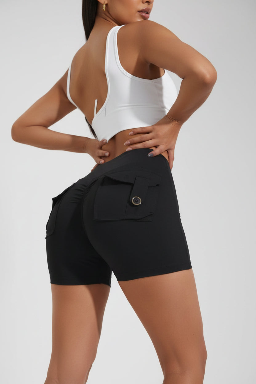 Band Scrunch Cargo Shorts- Black Swan
