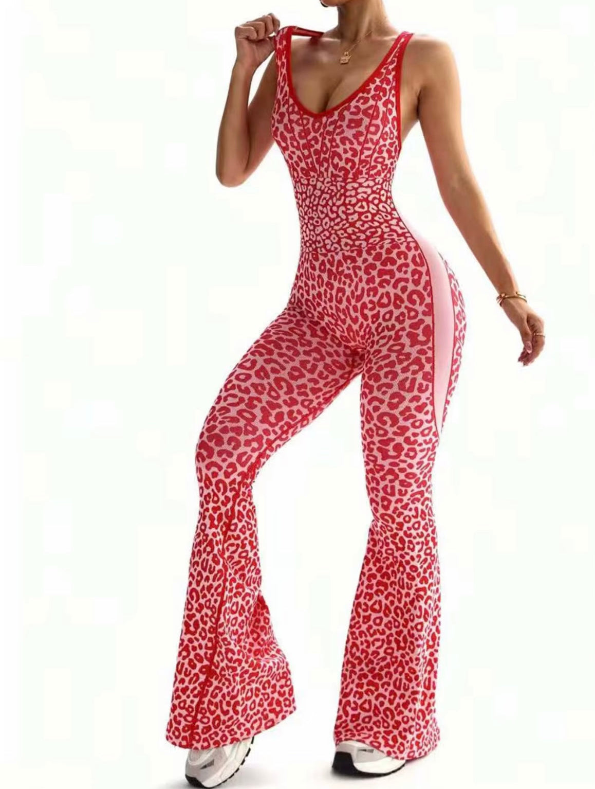 Leopardess Luxe Catsuit (Flared)- Wildfire Red